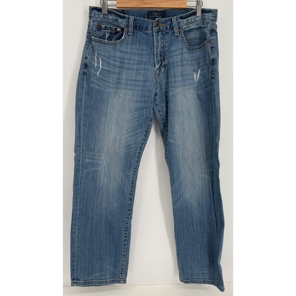 Lucky Brand 221 Original Straight Mens Jeans Medium Wash Distressed Sz 34x30